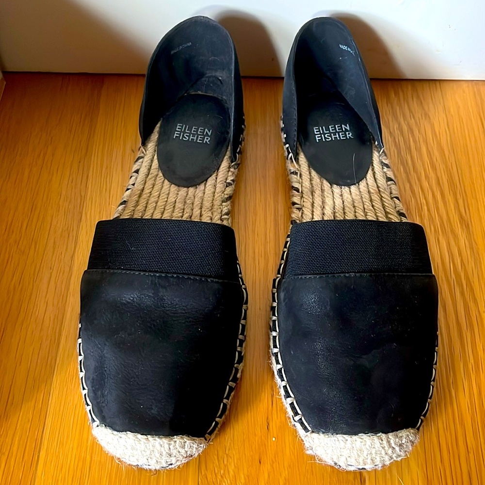 Eileen Fisher Black slipon espadrilles.